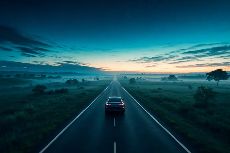 Escena de Tridentex: ruta abierta en Paraguay recorrida sin paradas al amanecer